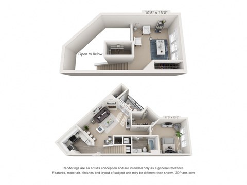 Floor plan for 1 bed, 1 bath, 923 sqft